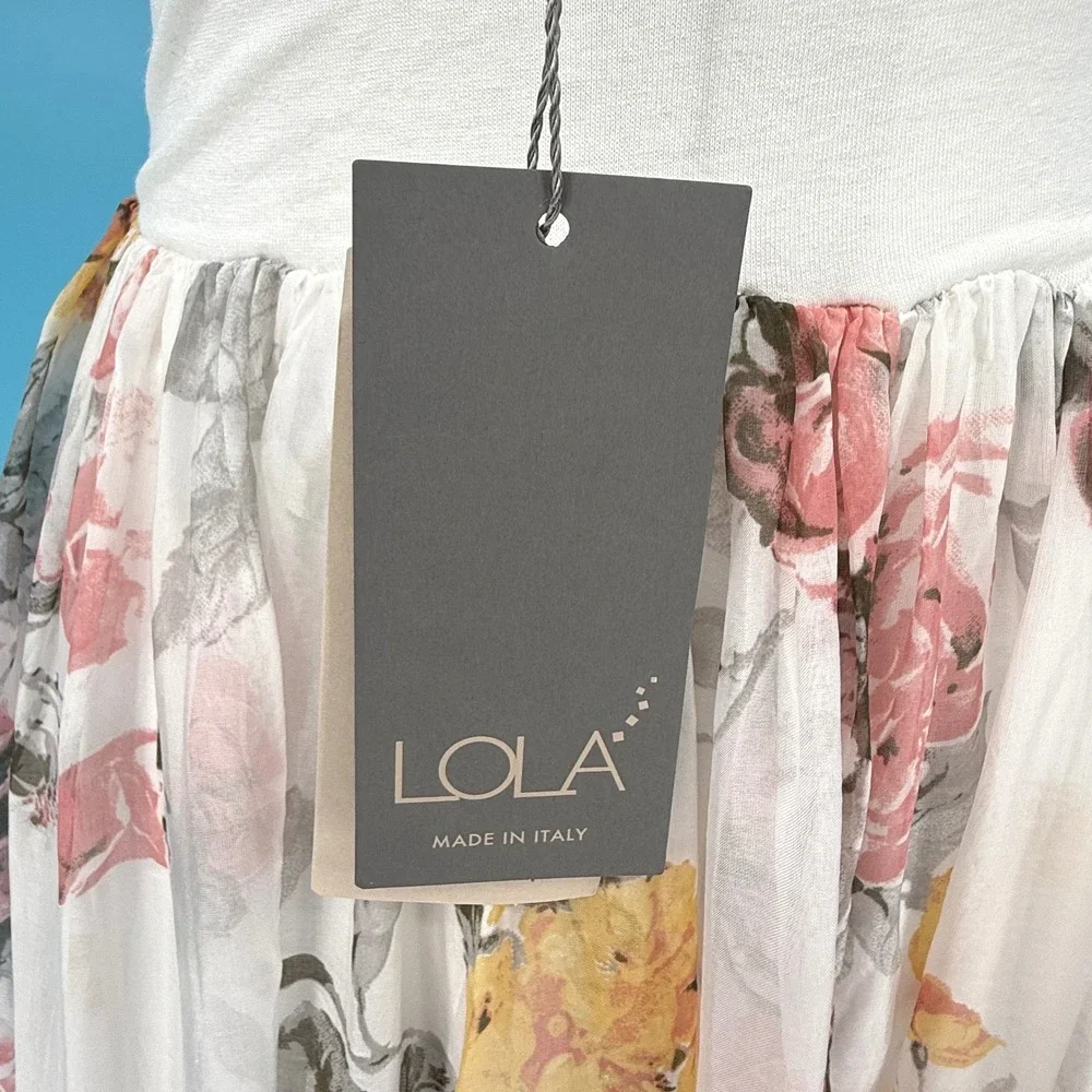 Lola Italy Silk Strapless Floral Maxi Dress White Pastel Floral Size M NWT Bride - Picture 3 of 12